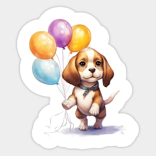 Beagle Dog Holding Balloons Sticker